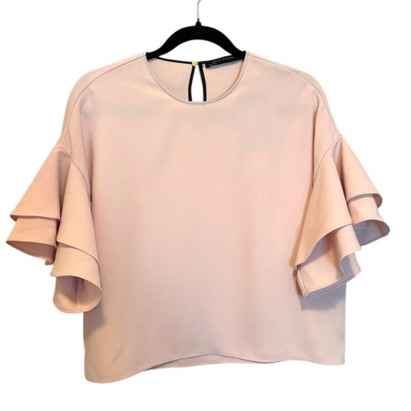 NWT Zara Blouse Small Pink Ruffles $199 Retail Barbie Pretty Girlie Office - Picture 2 of 10
